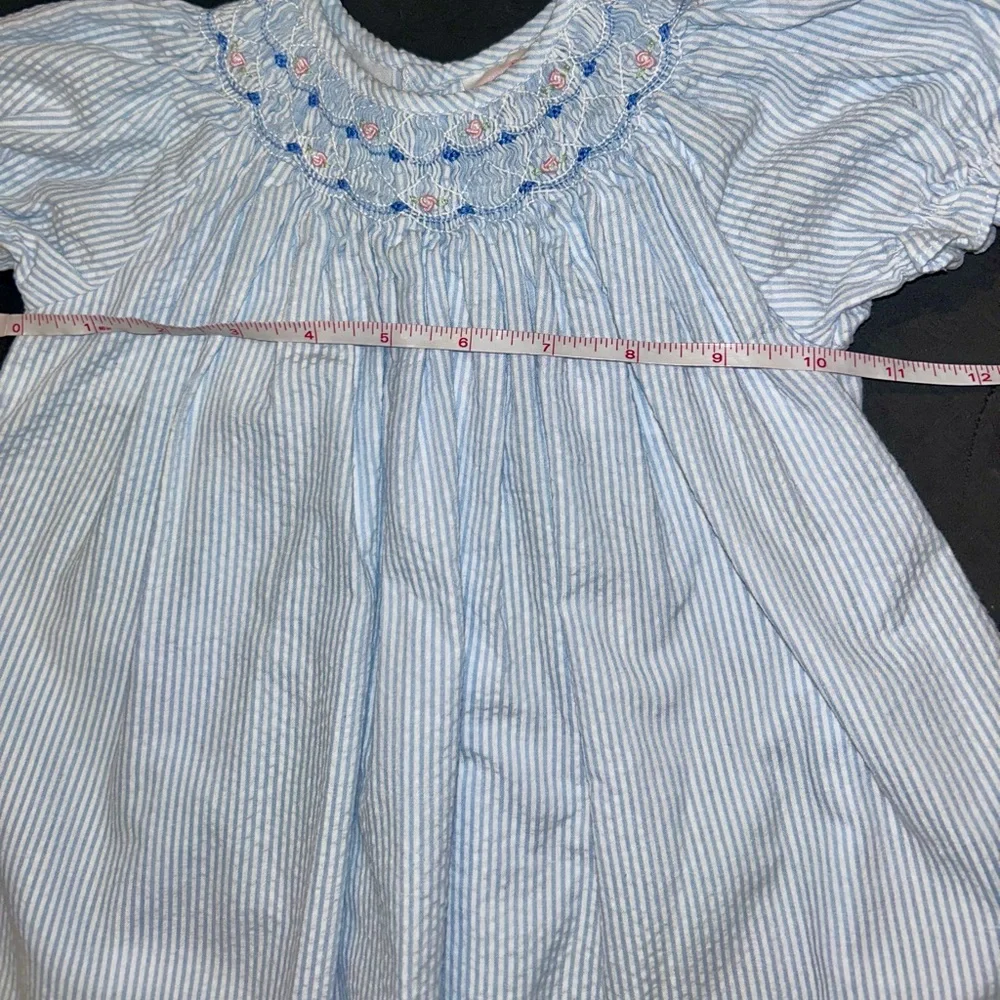 Petit Ami Blue and White Striped, Hand-knotted Baby Dress - Picture 8 of 9